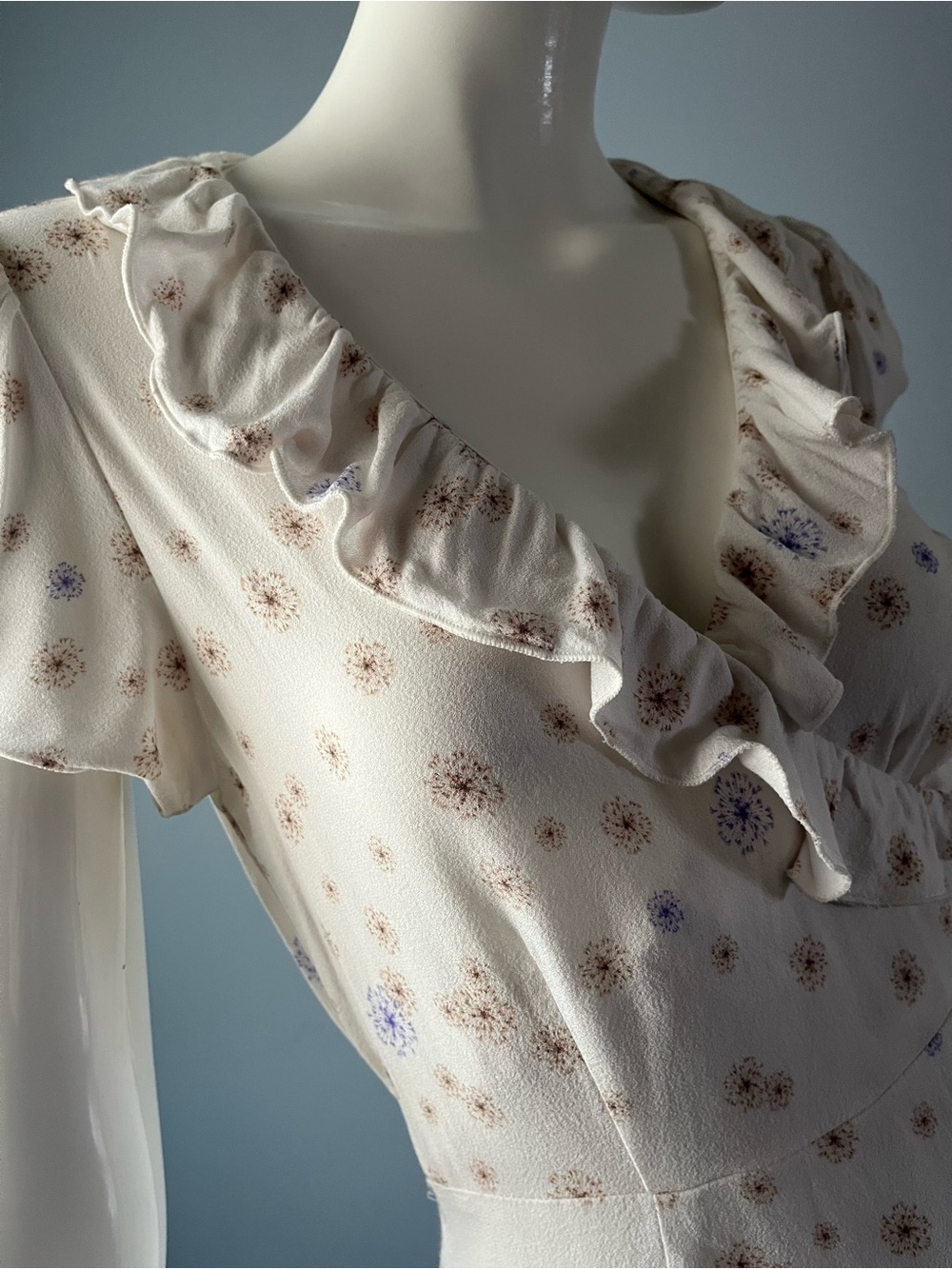 Sunday Best White Savoy Ruffle Hem Aritzia Mini Wrap Dress Floral Print Size S - Picture 3 of 11